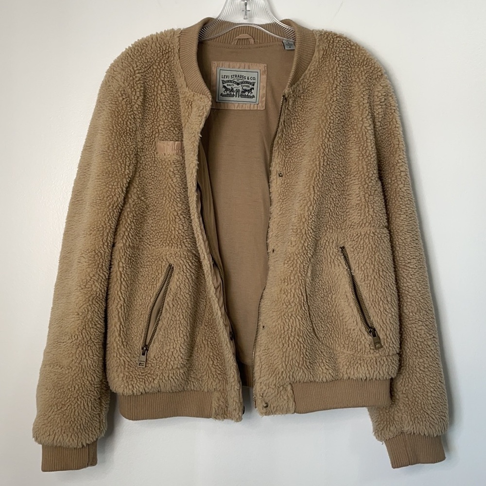 Levi’s Teddy Sherpa Bomber Jacket Camel Size Large - Picture 11 of 12